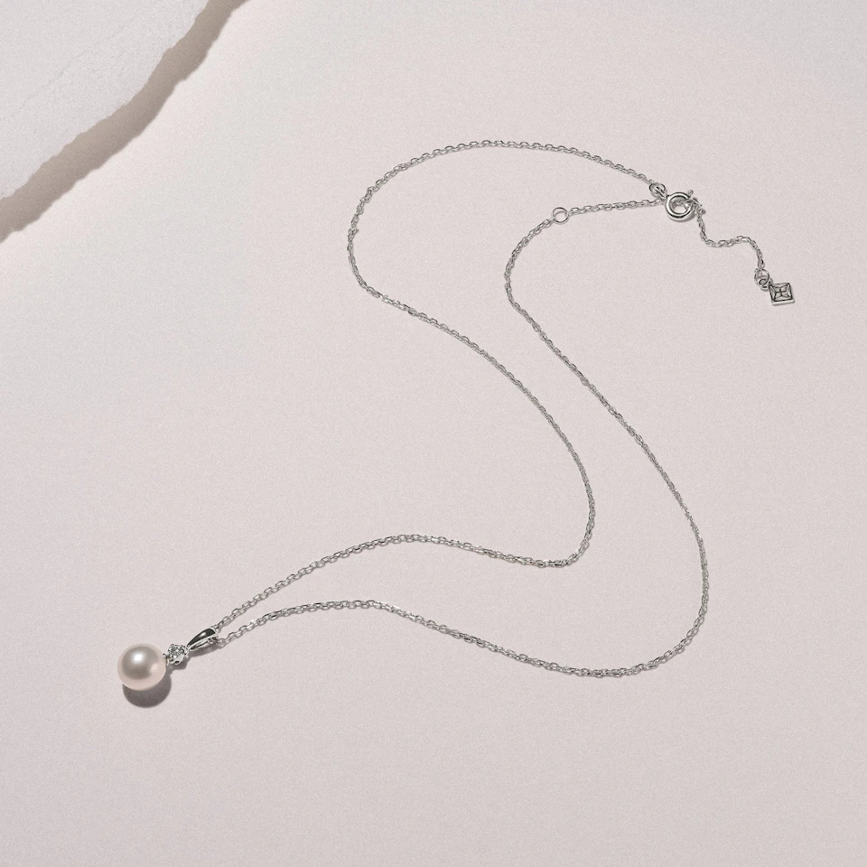 Eden 3.15ct Round Pearl and Lab Diamond Solitaire Pendant Necklace in Sterling Silver