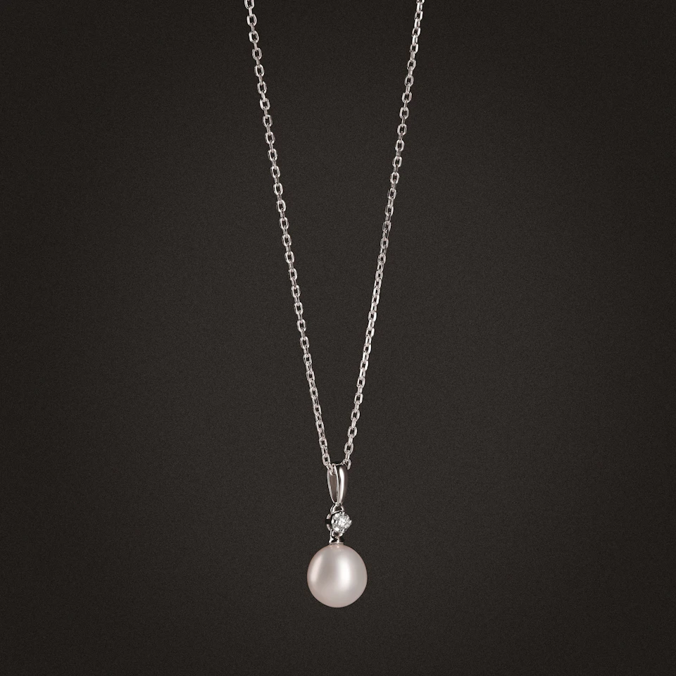 Eden 3.15ct Round Pearl and Lab Diamond Solitaire Pendant Necklace in Sterling Silver