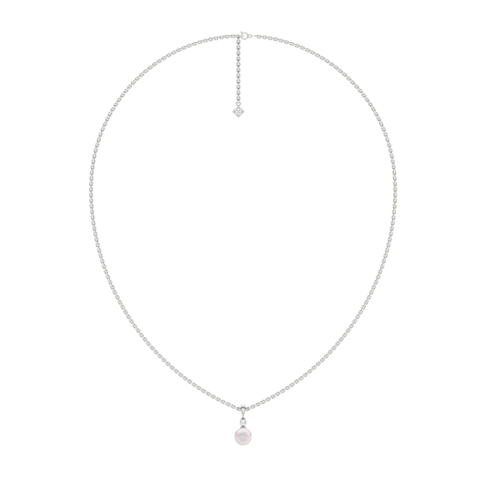 Eden 3.15ct Round Pearl and Lab Diamond Solitaire Pendant Necklace in Sterling Silver