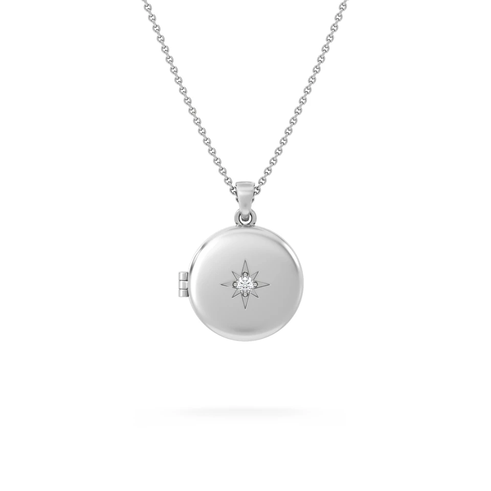 Keepsake 0.06ct Lab Diamond Round Locket Pendant Necklace in Sterling Silver