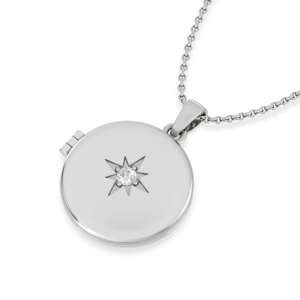 Keepsake 0.06ct Lab Diamond Round Locket Pendant Necklace in Sterling Silver