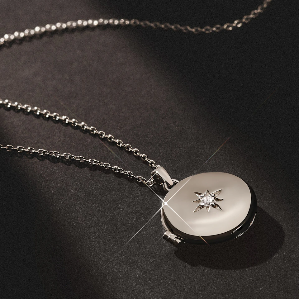 Keepsake 0.06ct Lab Diamond Round Locket Pendant Necklace in Sterling Silver