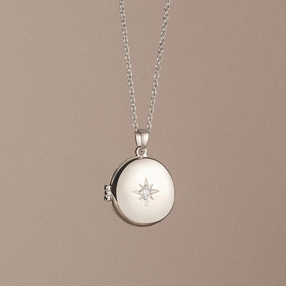 Keepsake 0.06ct Lab Diamond Round Locket Pendant Necklace in Sterling Silver