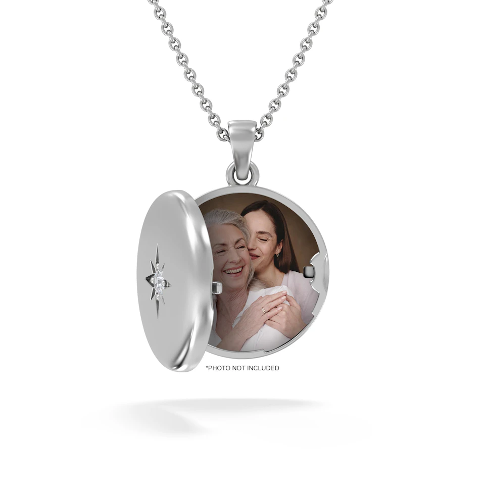 Keepsake 0.06ct Lab Diamond Round Locket Pendant Necklace in Sterling Silver