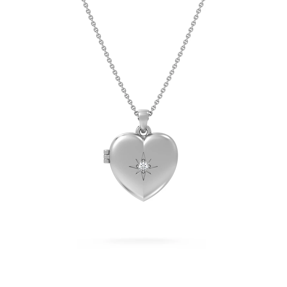 Keepsake 0.06ct Lab Diamond Heart Locket Pendant Necklace in Sterling Silver