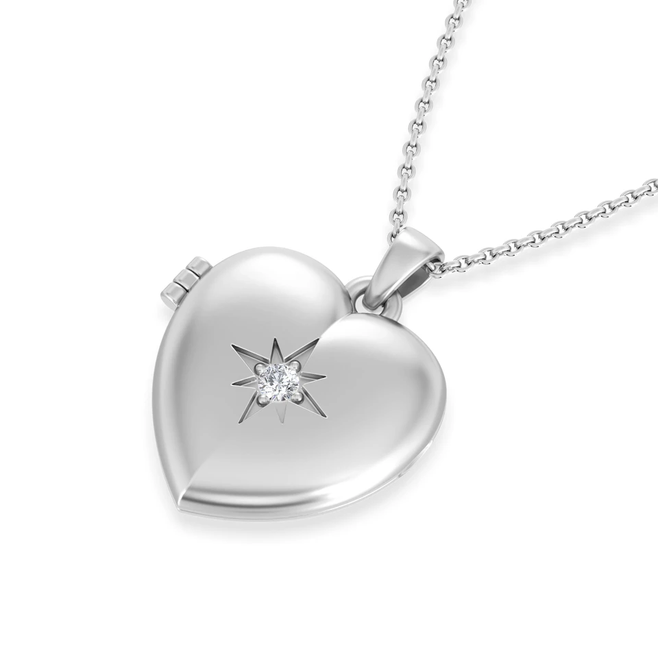 Keepsake 0.06ct Lab Diamond Heart Locket Pendant Necklace in Sterling Silver