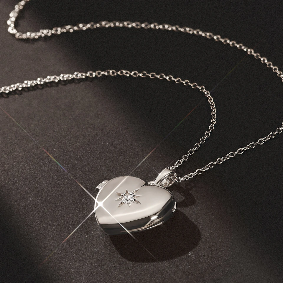 Keepsake 0.06ct Lab Diamond Heart Locket Pendant Necklace in Sterling Silver