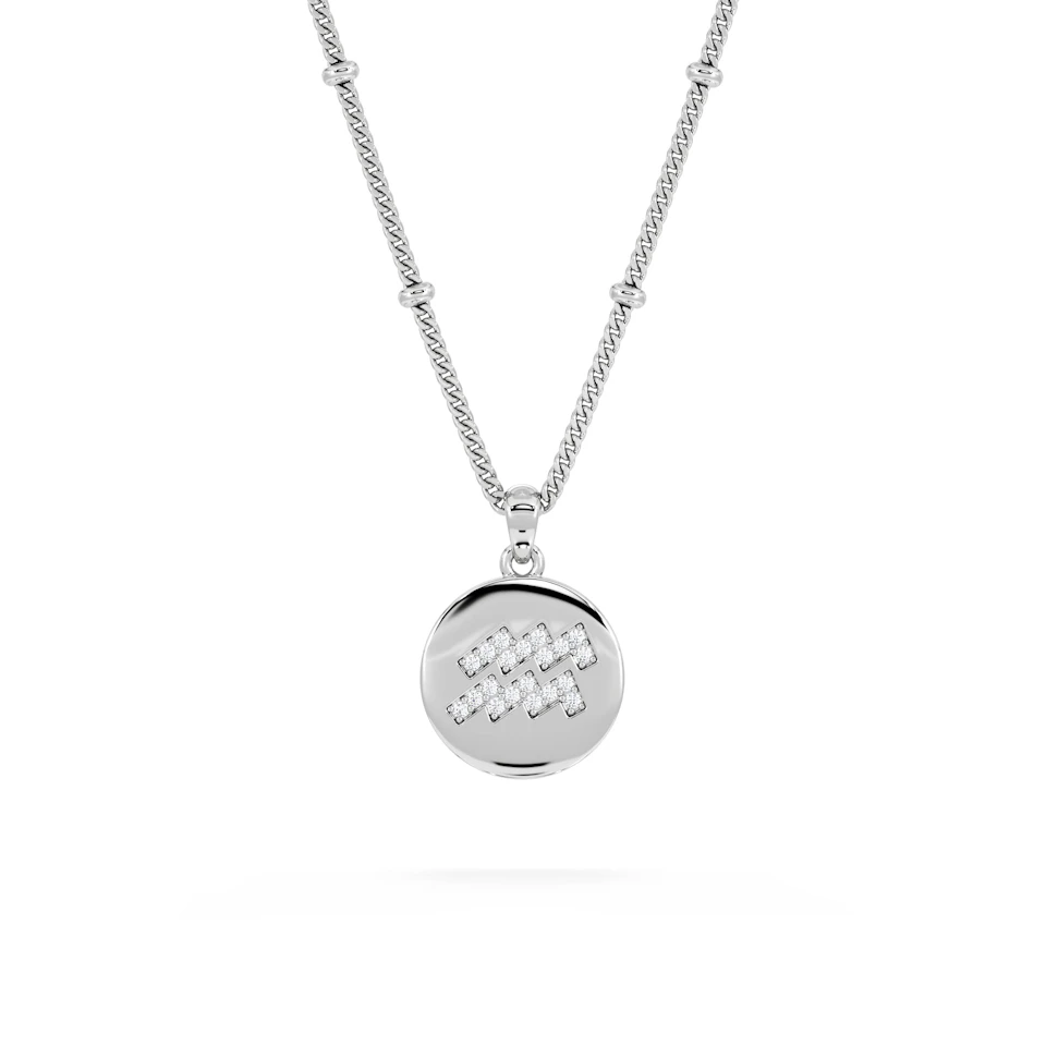 Astrology Aquarius 0.07ct Lab Grown Diamond Medallion Pendant Necklace in Sterling Silver