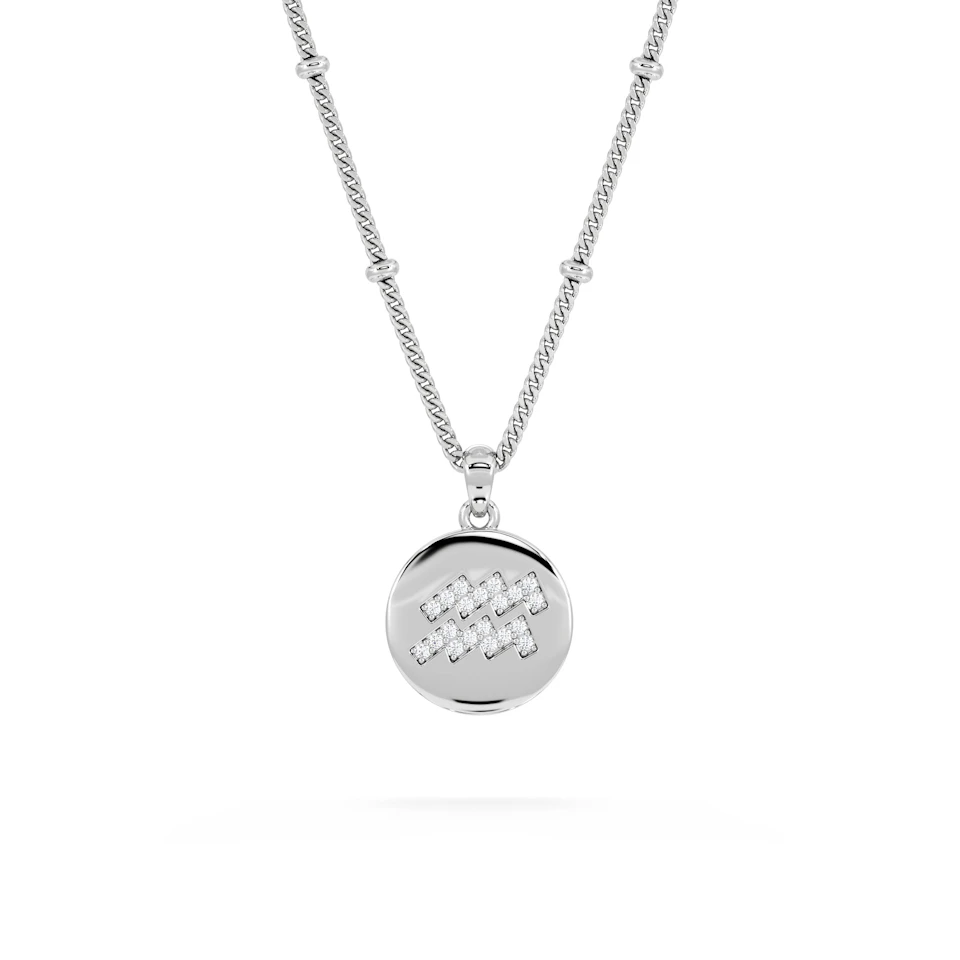 Astrology Aquarius 0.07ct Lab Grown Diamond Medallion Pendant Necklace in Sterling Silver