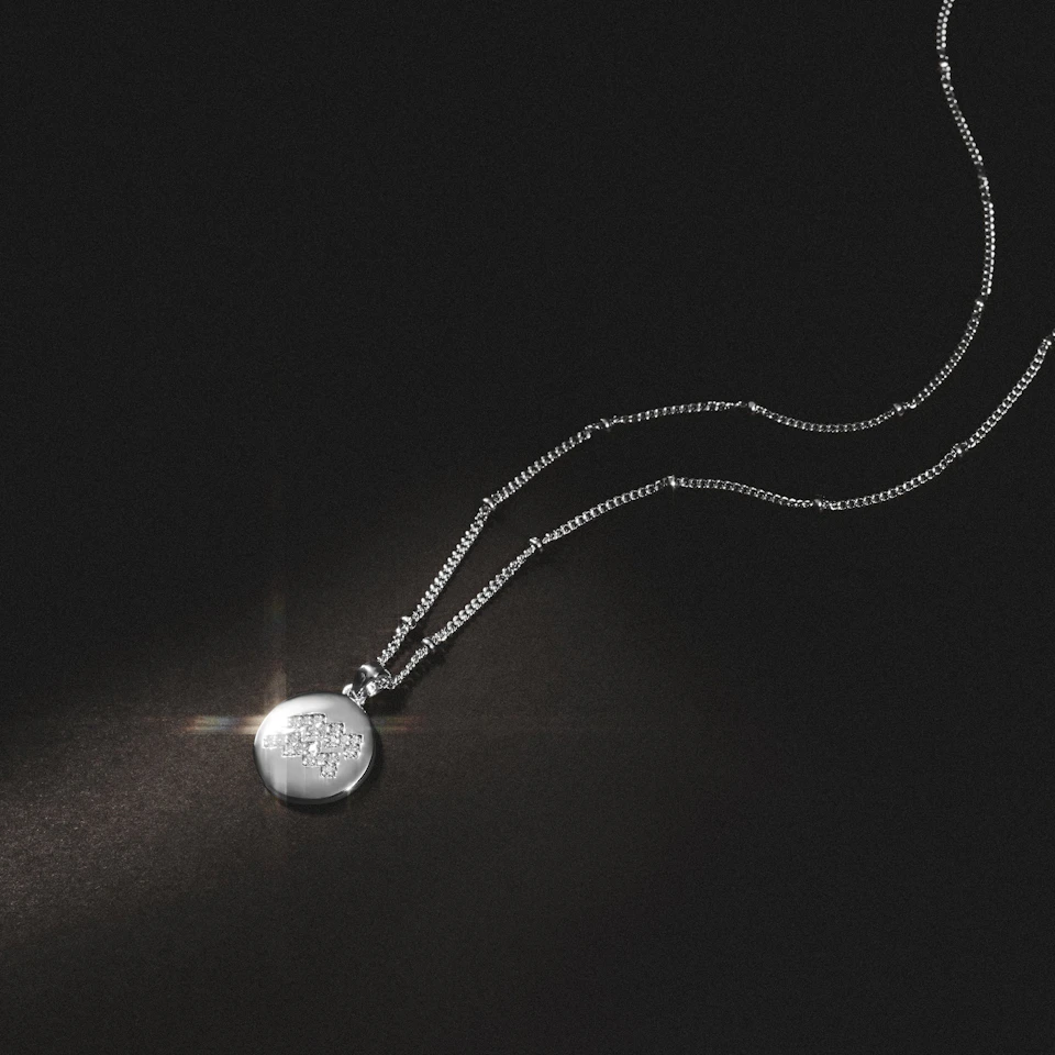 Astrology Aquarius 0.07ct Lab Grown Diamond Medallion Pendant Necklace in Sterling Silver