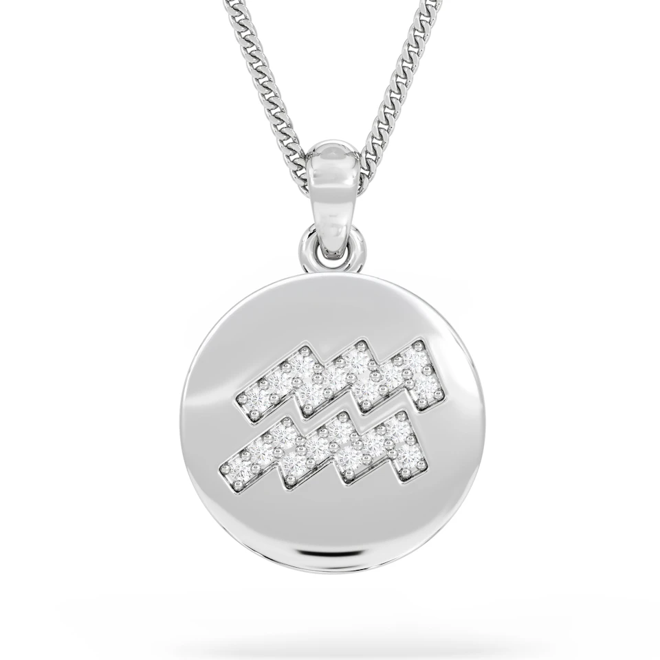 Astrology Aquarius 0.07ct Lab Grown Diamond Medallion Pendant Necklace in Sterling Silver