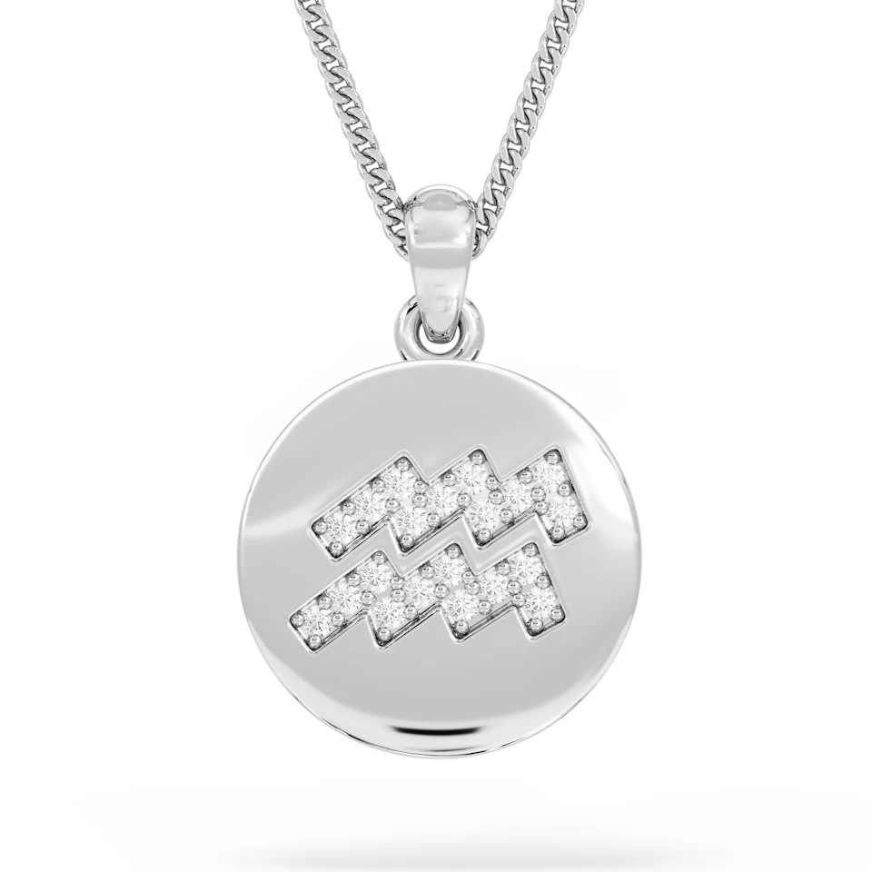 Astrology Aquarius 0.07ct Lab Grown Diamond Medallion Pendant Necklace in Sterling Silver
