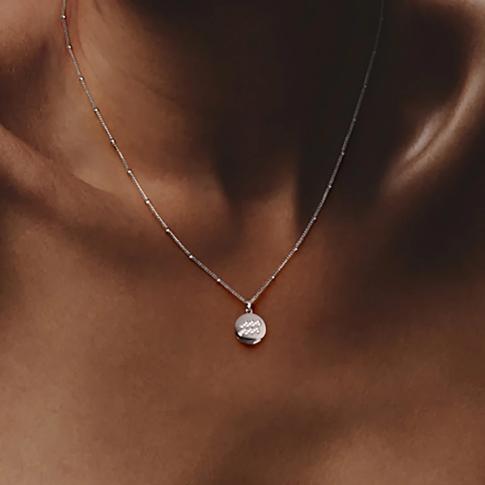 Astrology Aquarius 0.07ct Lab Grown Diamond Medallion Pendant Necklace in Sterling Silver