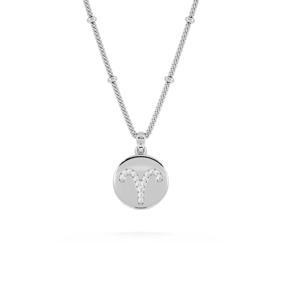 Astrology Aries 0.07ct Lab Grown Diamond Medallion Pendant Necklace in Sterling Silver