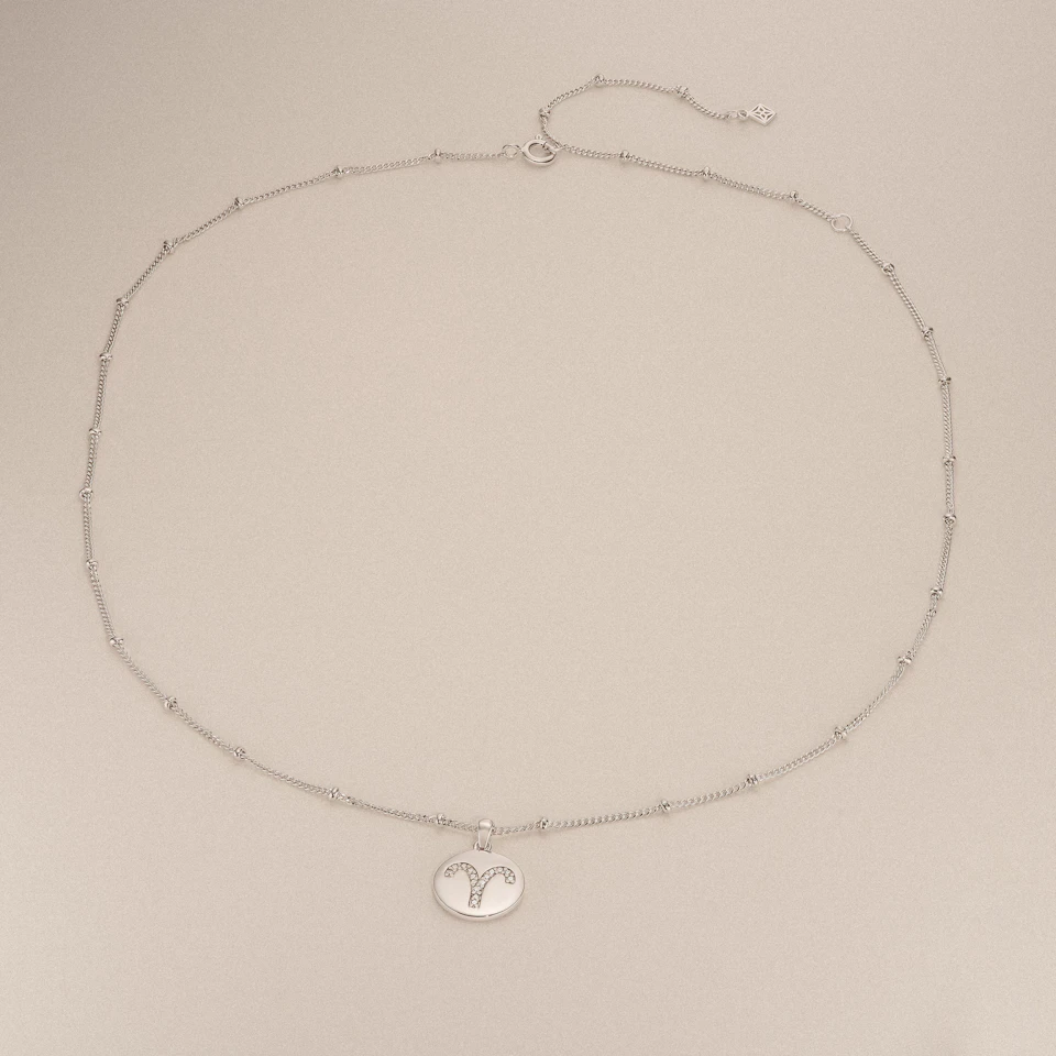 Astrology Aries 0.07ct Lab Grown Diamond Medallion Pendant Necklace in Sterling Silver