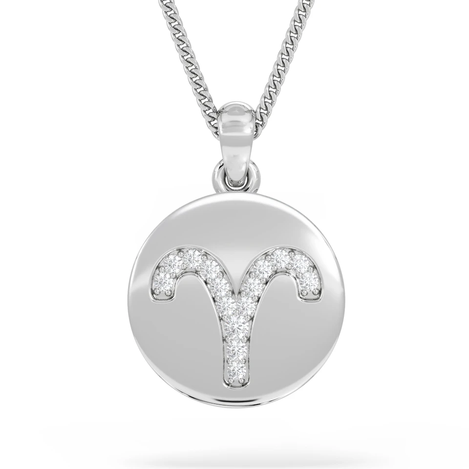 Astrology Aries 0.07ct Lab Grown Diamond Medallion Pendant Necklace in Sterling Silver