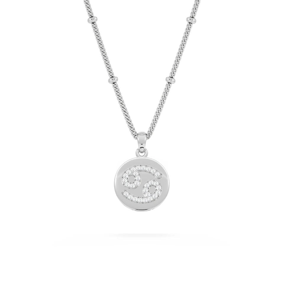 Astrology Cancer 0.07ct Lab Grown Diamond Medallion Pendant Necklace in Sterling Silver