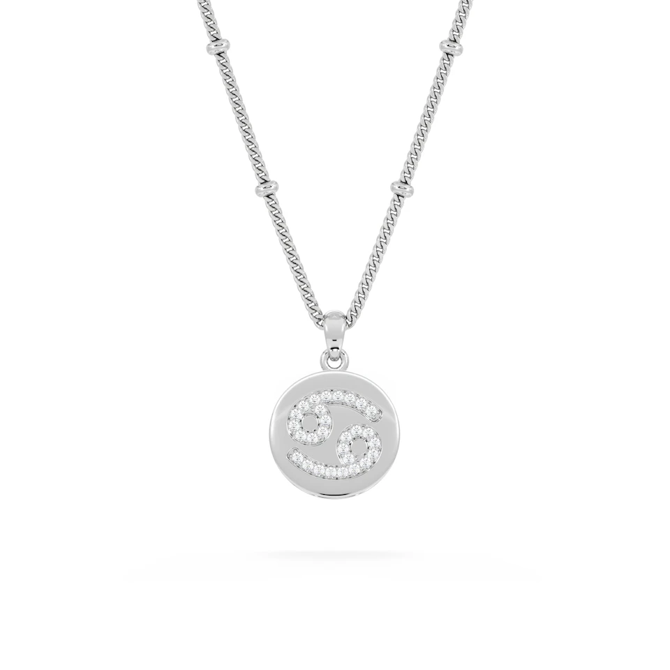 Astrology Cancer 0.07ct Lab Grown Diamond Medallion Pendant Necklace in Sterling Silver