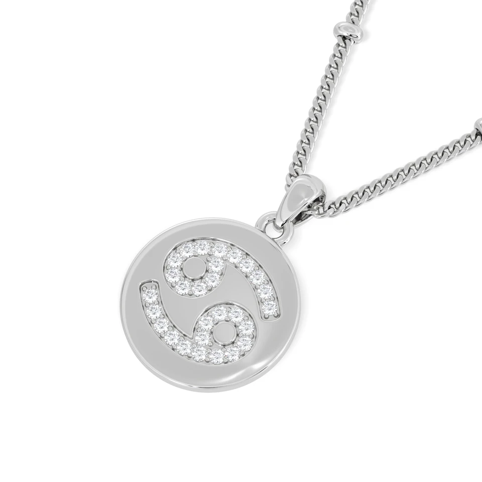 Astrology Cancer 0.07ct Lab Grown Diamond Medallion Pendant Necklace in Sterling Silver