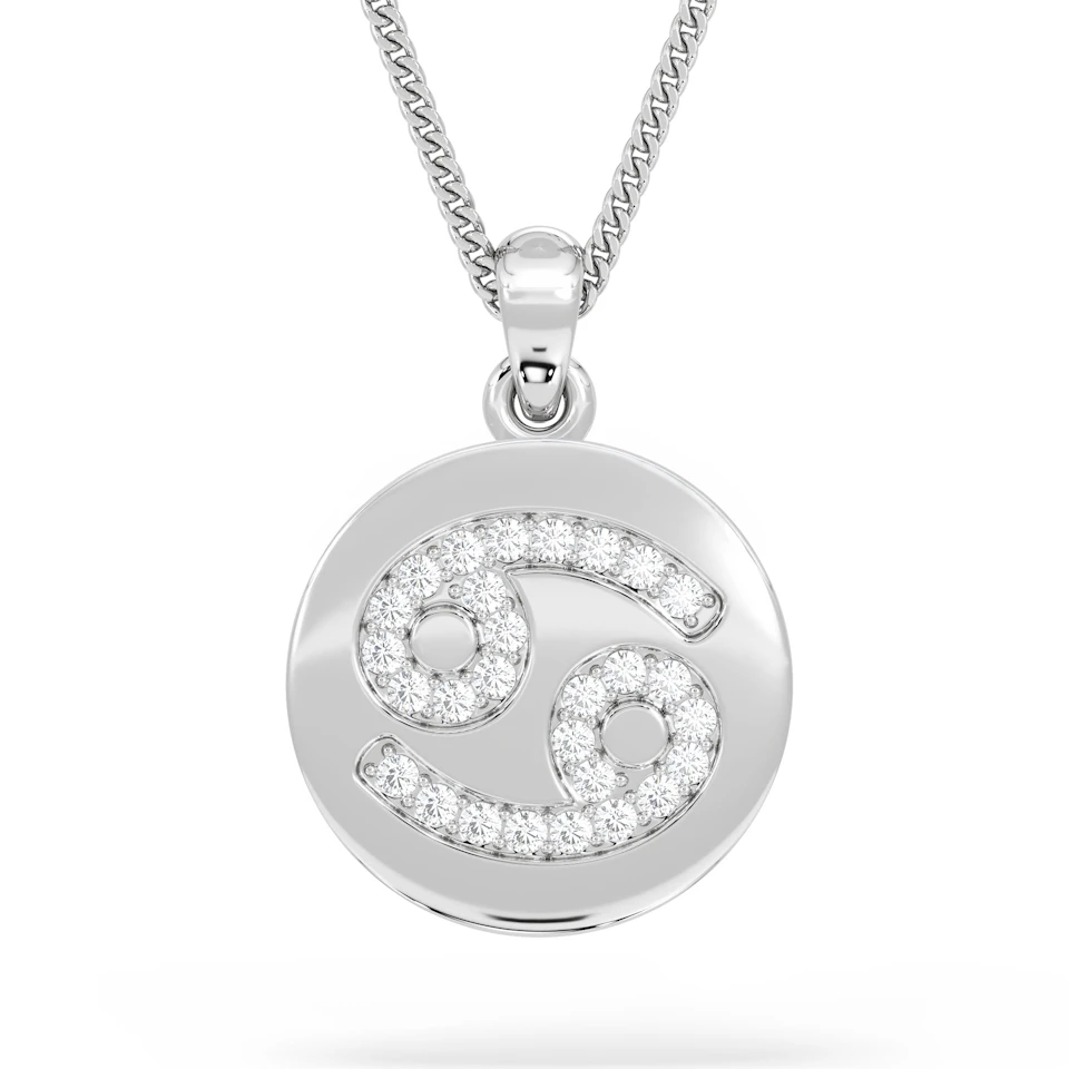 Astrology Cancer 0.07ct Lab Grown Diamond Medallion Pendant Necklace in Sterling Silver