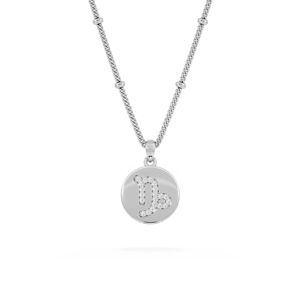 Astrology Capricorn 0.07ct Lab Grown Diamond Medallion Pendant Necklace in Sterling Silver