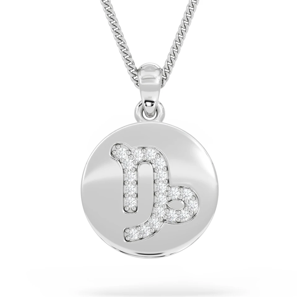 Astrology Capricorn 0.07ct Lab Grown Diamond Medallion Pendant Necklace in Sterling Silver