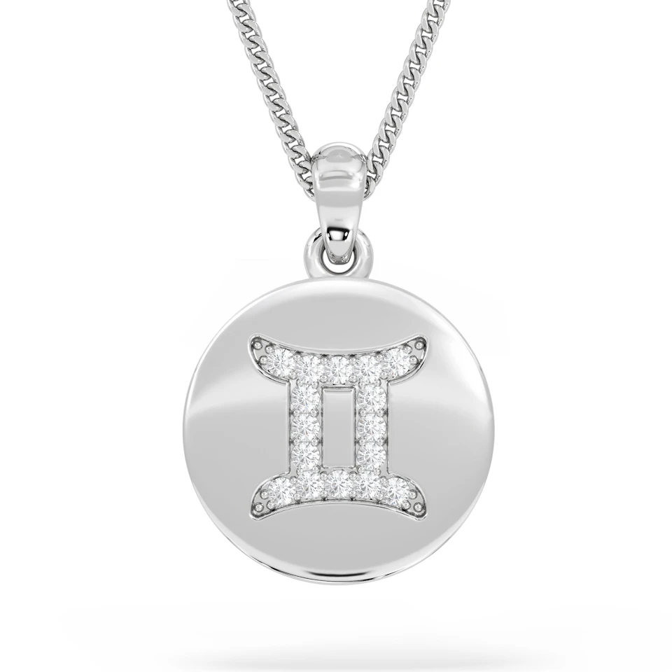 Astrology Gemini 0.07ct Lab Grown Diamond Medallion Pendant Necklace in Sterling Silver