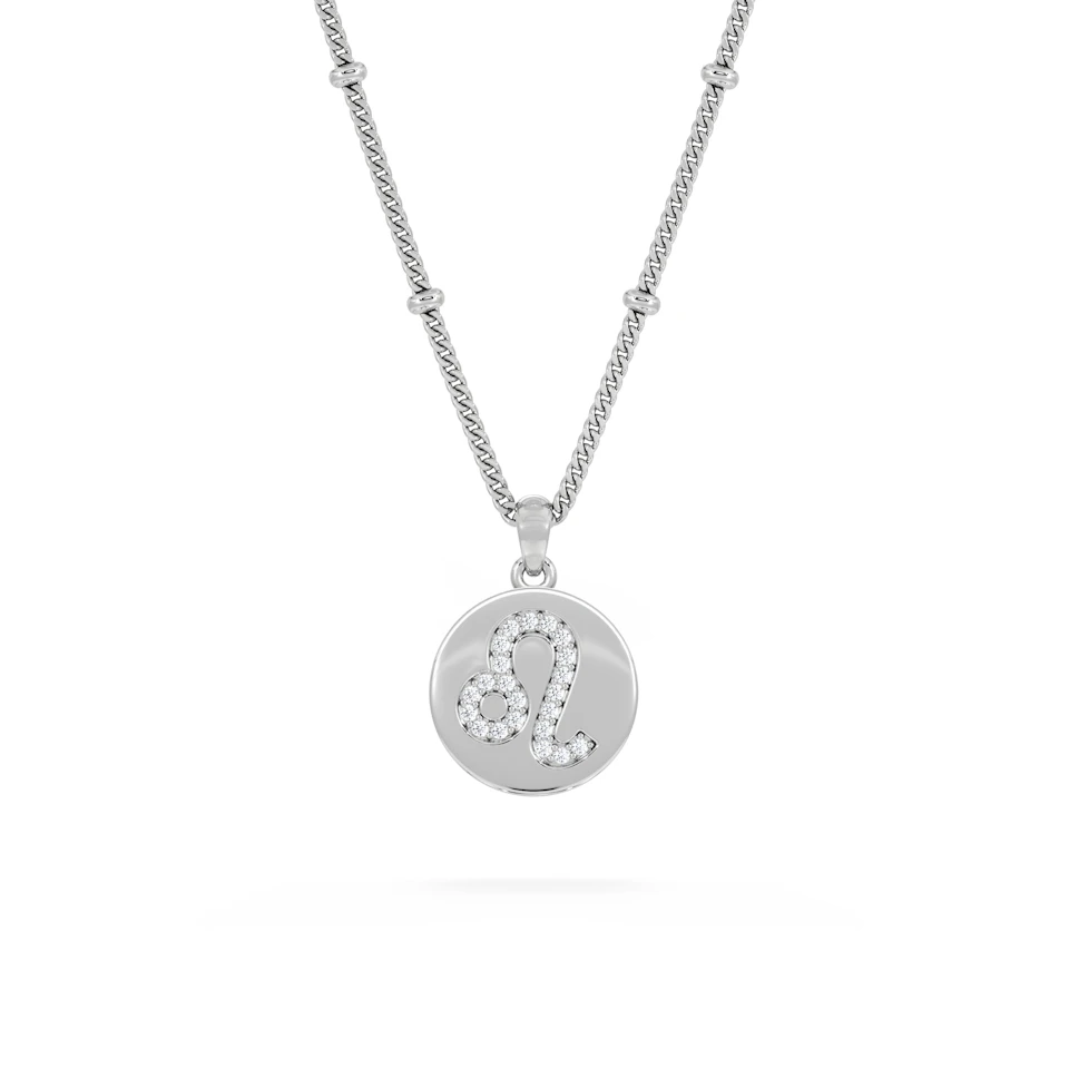 Astrology Leo 0.07ct Lab Grown Diamond Medallion Pendant Necklace in Sterling Silver