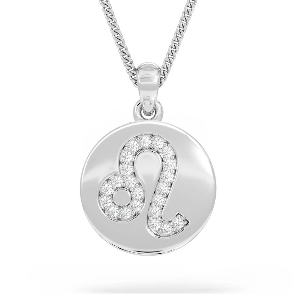 Astrology Leo 0.07ct Lab Grown Diamond Medallion Pendant Necklace in Sterling Silver