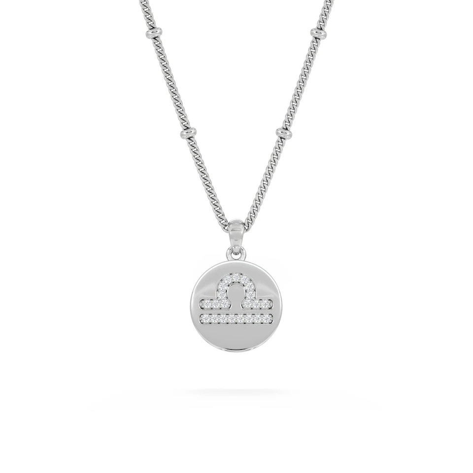 Astrology Libra 0.07ct Lab Grown Diamond Medallion Pendant Necklace in Sterling Silver