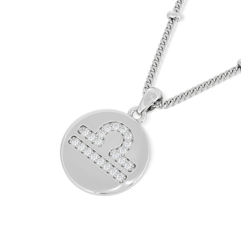 Astrology Libra 0.07ct Lab Grown Diamond Medallion Pendant Necklace in Sterling Silver