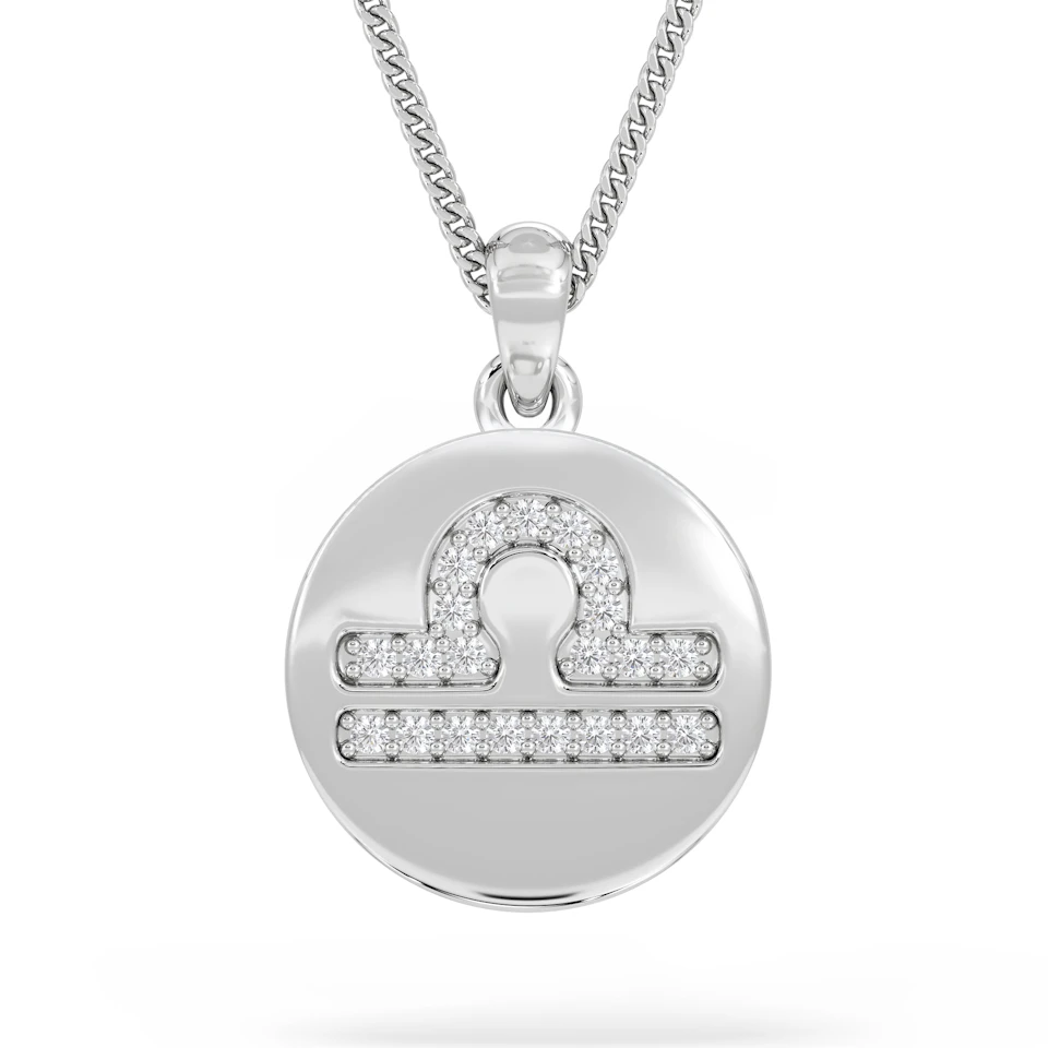 Astrology Libra 0.07ct Lab Grown Diamond Medallion Pendant Necklace in Sterling Silver