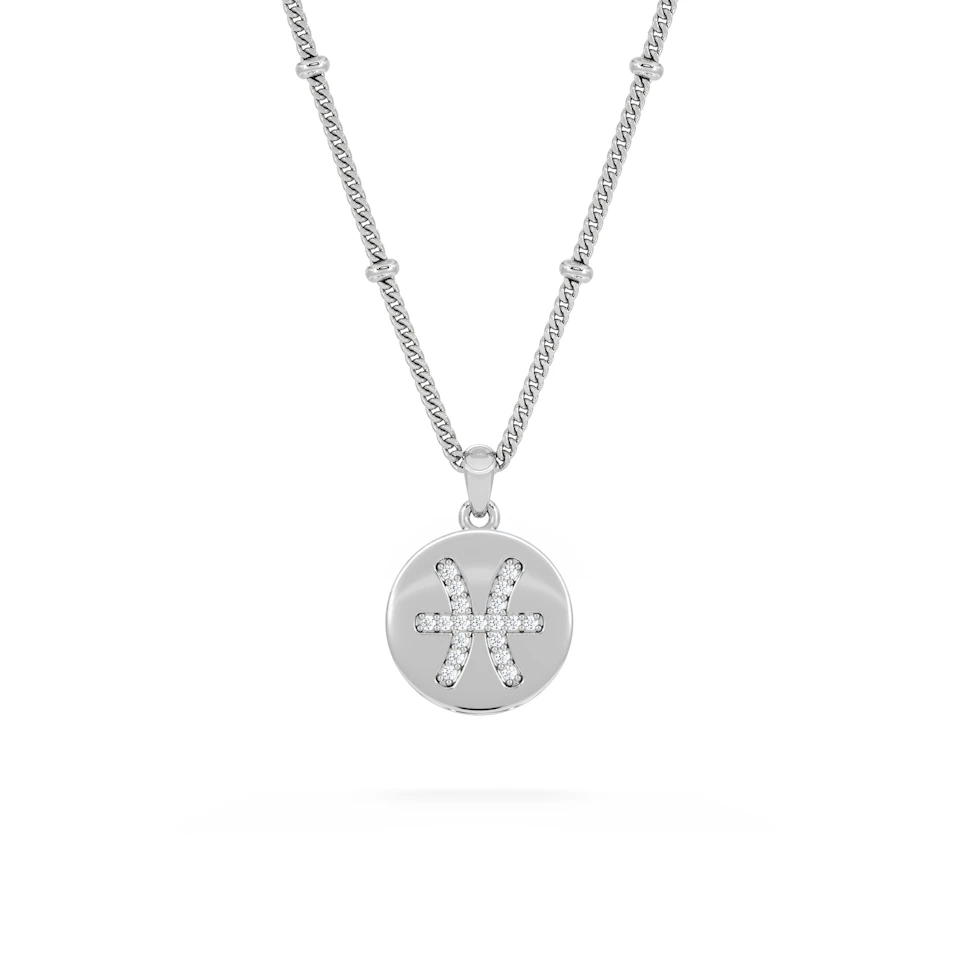 Astrology Pisces 0.07ct Lab Grown Diamond Medallion Pendant Necklace in Sterling Silver