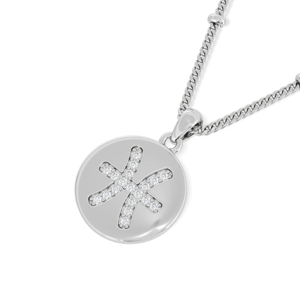 Astrology Pisces 0.07ct Lab Grown Diamond Medallion Pendant Necklace in Sterling Silver