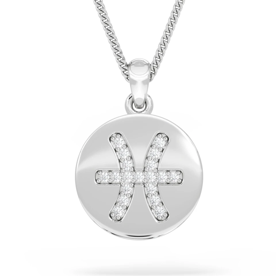 Astrology Pisces 0.07ct Lab Grown Diamond Medallion Pendant Necklace in Sterling Silver