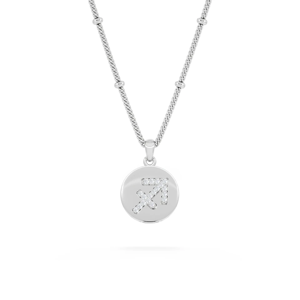 Astrology Sagittarius 0.07ct Lab Grown Diamond Medallion Pendant Necklace in Sterling Silver