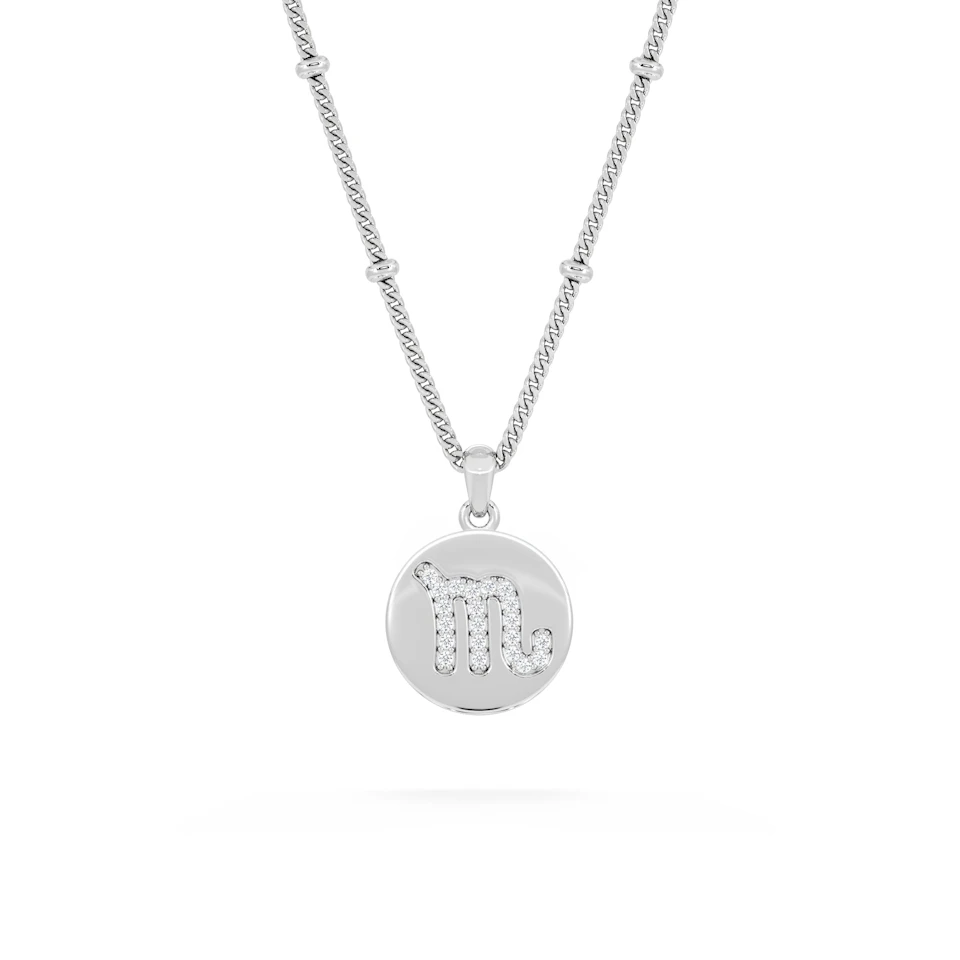 Astrology Scorpio 0.07ct Lab Grown Diamond Medallion Pendant Necklace in Sterling Silver