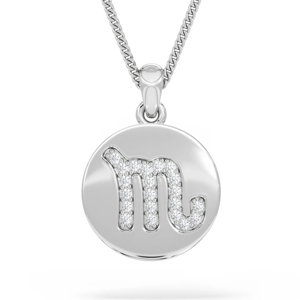 Astrology Scorpio 0.07ct Lab Grown Diamond Medallion Pendant Necklace in Sterling Silver