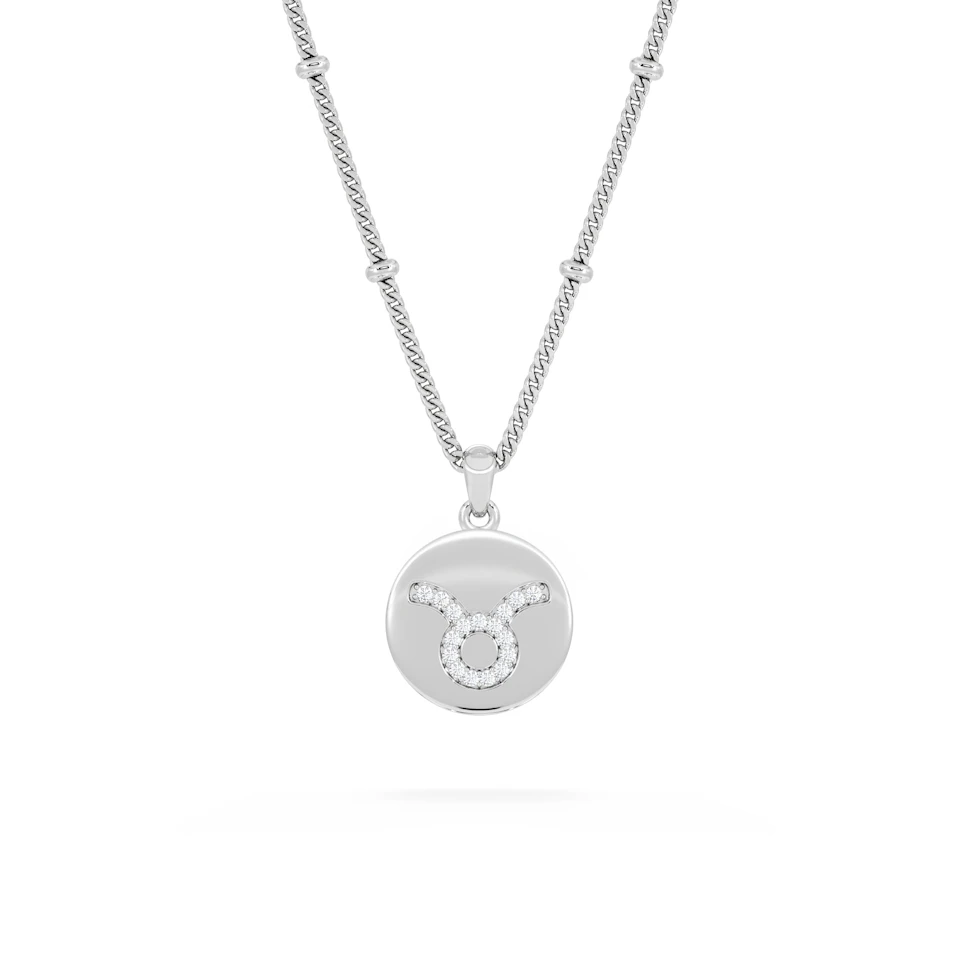 Astrology Taurus 0.07ct Lab Grown Diamond Medallion Pendant Necklace in Sterling Silver