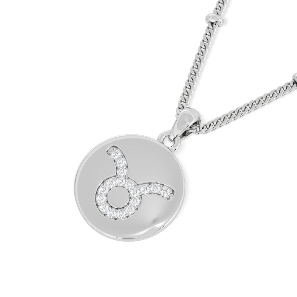 Astrology Taurus 0.07ct Lab Grown Diamond Medallion Pendant Necklace in Sterling Silver