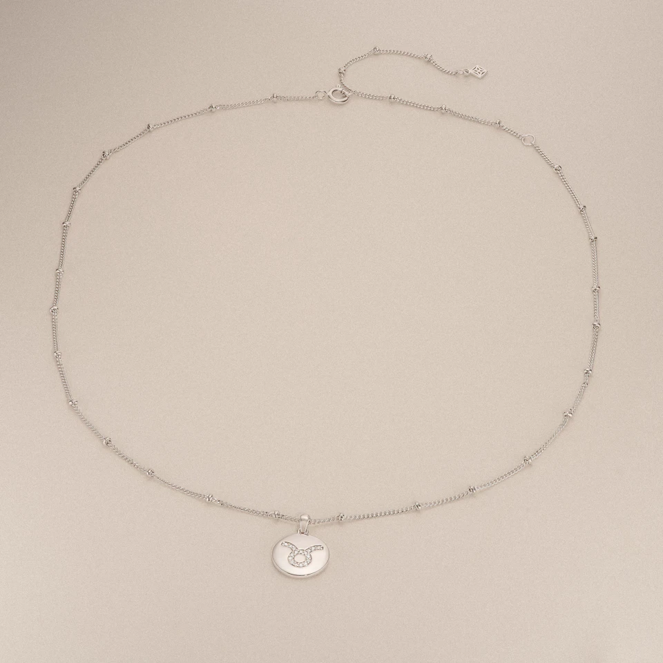 Astrology Taurus 0.07ct Lab Grown Diamond Medallion Pendant Necklace in Sterling Silver