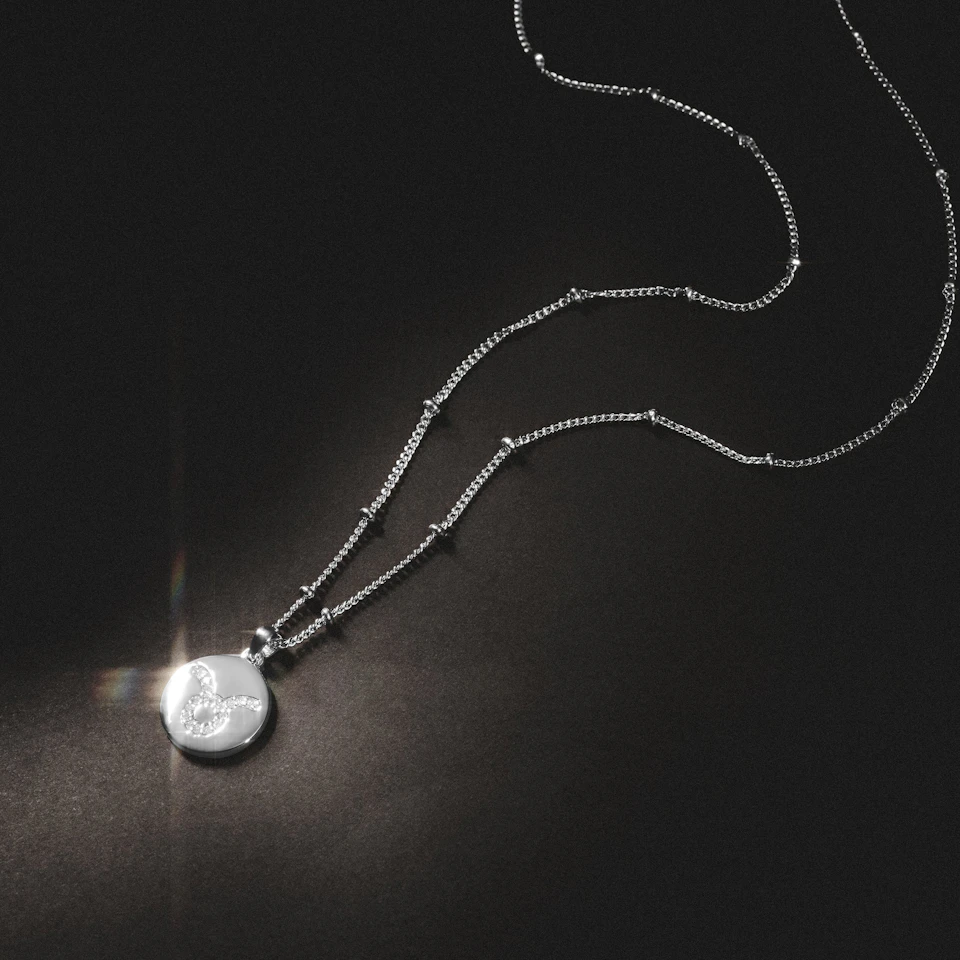 Astrology Taurus 0.07ct Lab Grown Diamond Medallion Pendant Necklace in Sterling Silver