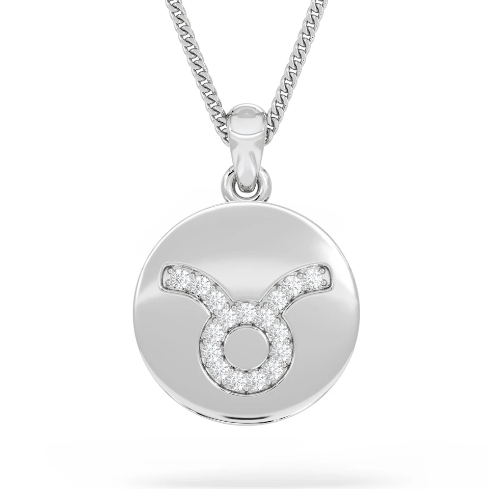 Astrology Taurus 0.07ct Lab Grown Diamond Medallion Pendant Necklace in Sterling Silver