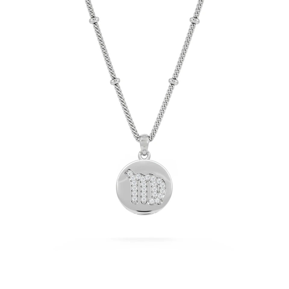 Astrology Virgo 0.07ct Lab Grown Diamond Medallion Pendant Necklace in Sterling Silver