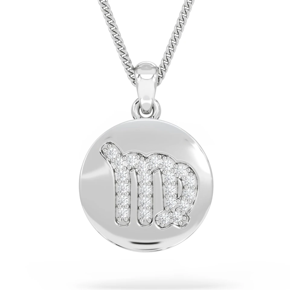 Astrology Virgo 0.07ct Lab Grown Diamond Medallion Pendant Necklace in Sterling Silver