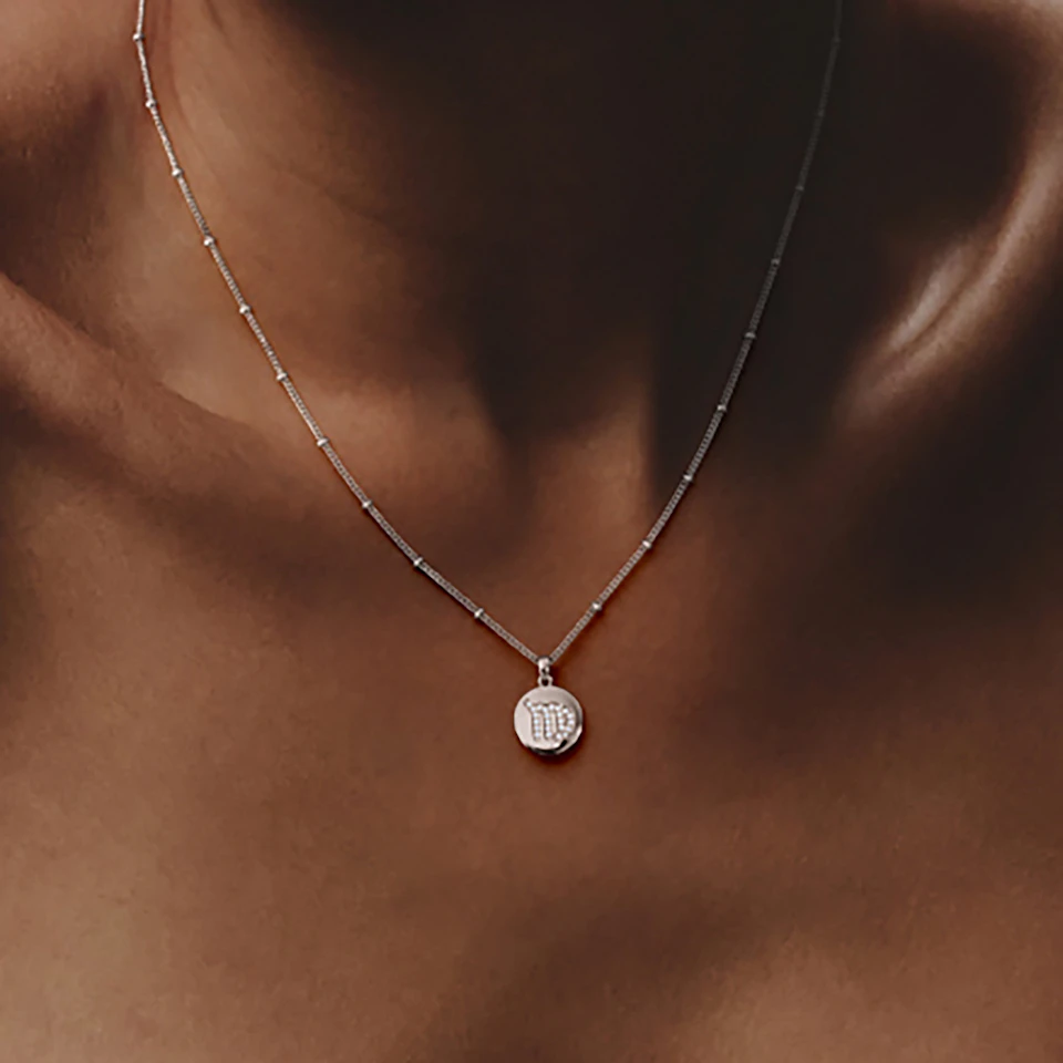 Astrology Virgo 0.07ct Lab Grown Diamond Medallion Pendant Necklace in Sterling Silver