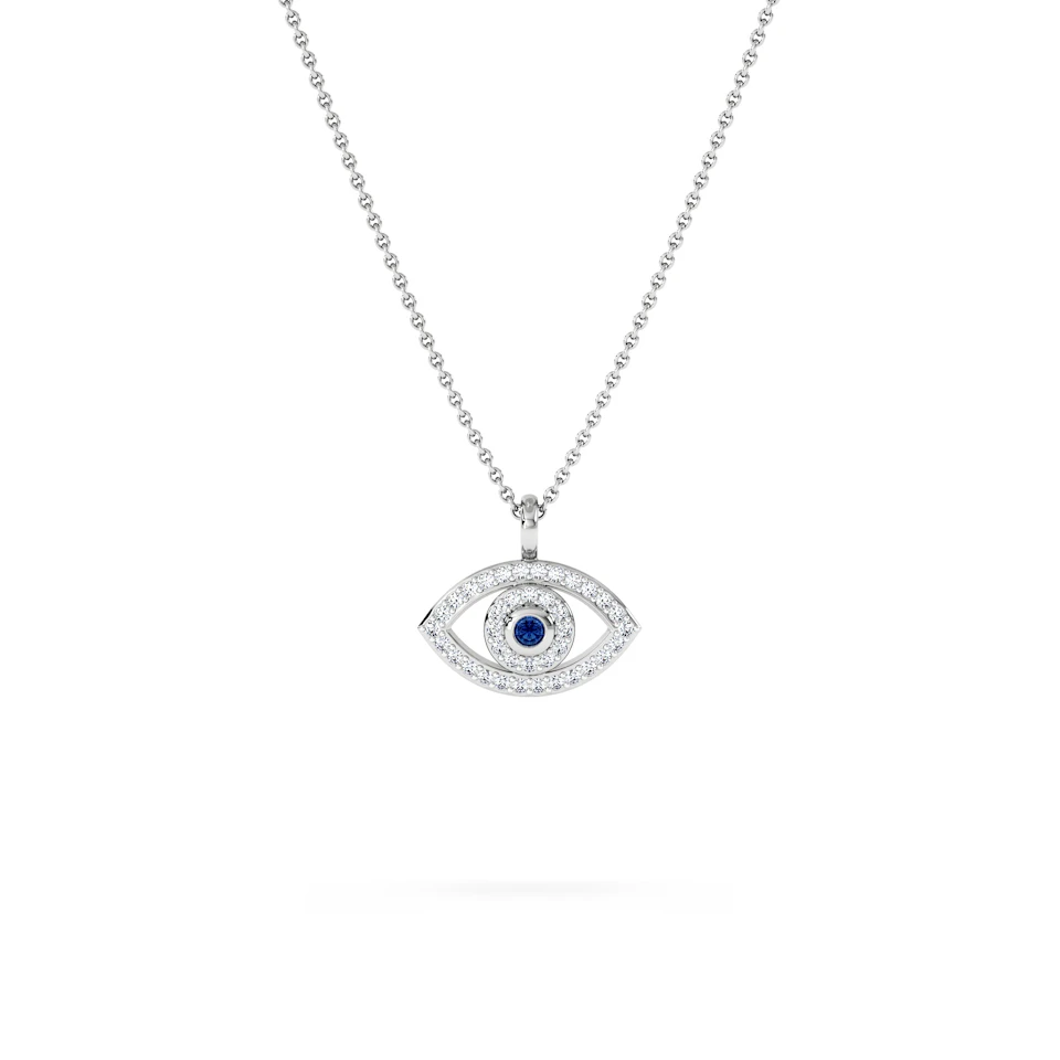Evil Eye 0.21ct Sapphire and Lab Diamond Pendant Necklace in in Sterling Silver