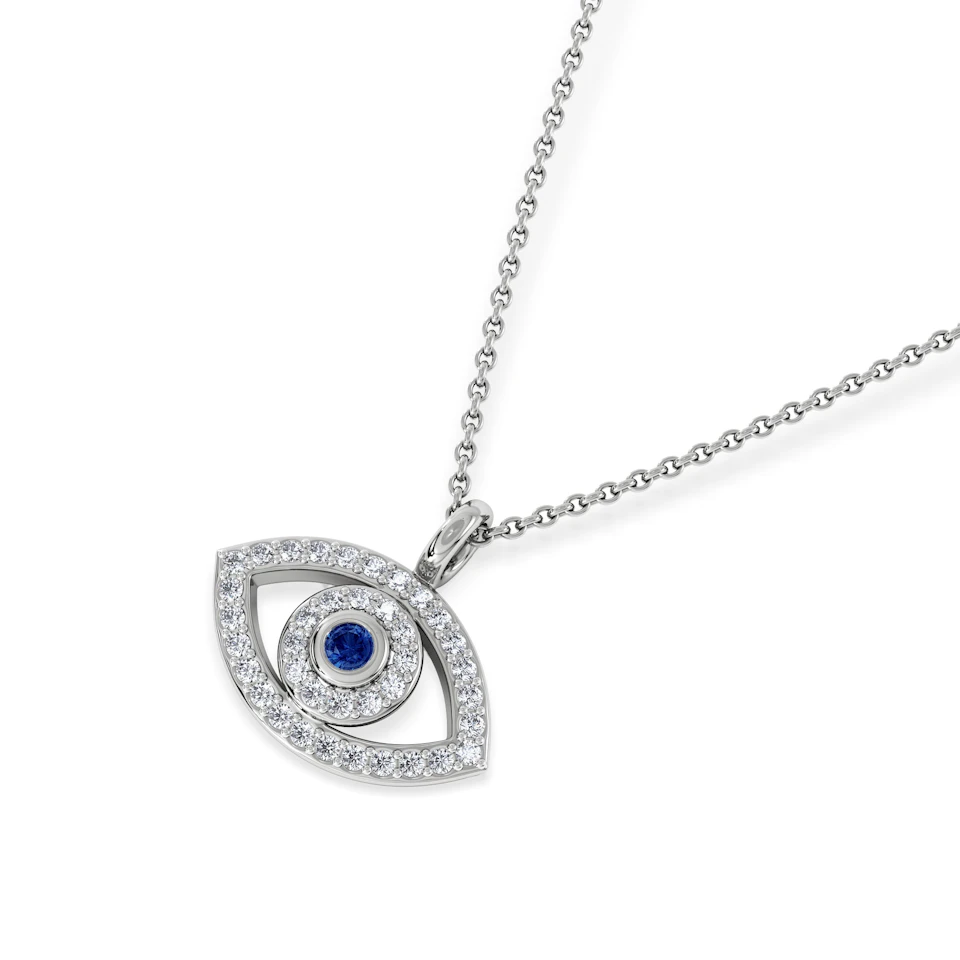 Evil Eye 0.21ct Sapphire and Lab Diamond Pendant Necklace in in Sterling Silver