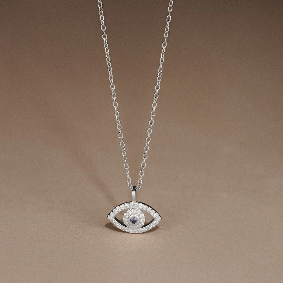 Evil Eye 0.21ct Sapphire and Lab Diamond Pendant Necklace in in Sterling Silver