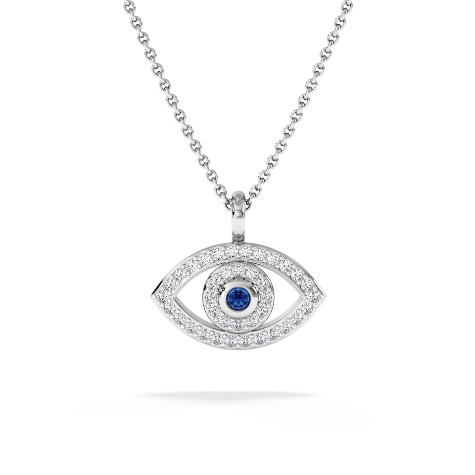 Evil Eye 0.21ct Sapphire and Lab Diamond Pendant Necklace in in Sterling Silver